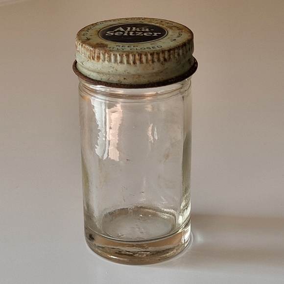 Vintage Small Clear Glass Alka Seltzer Jar with Metal Screw On Cap - Picture 9 of 16